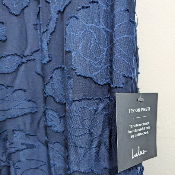 Lulus Navy Blue Floral Burnout Flutter Sleeve Jumpsuit - Picture 4 of 5